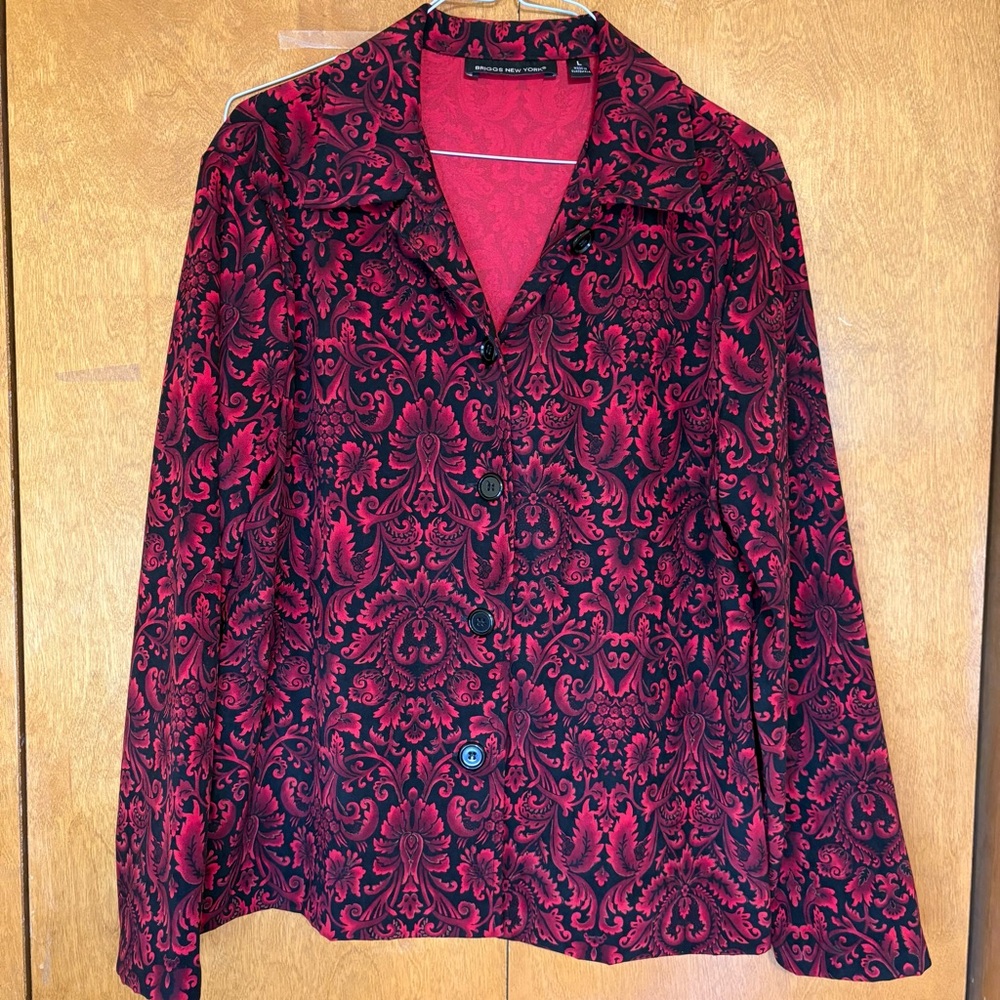 Briggs New York‎ Large Red and Black Paisley Jacket Festive Bold Colors Office